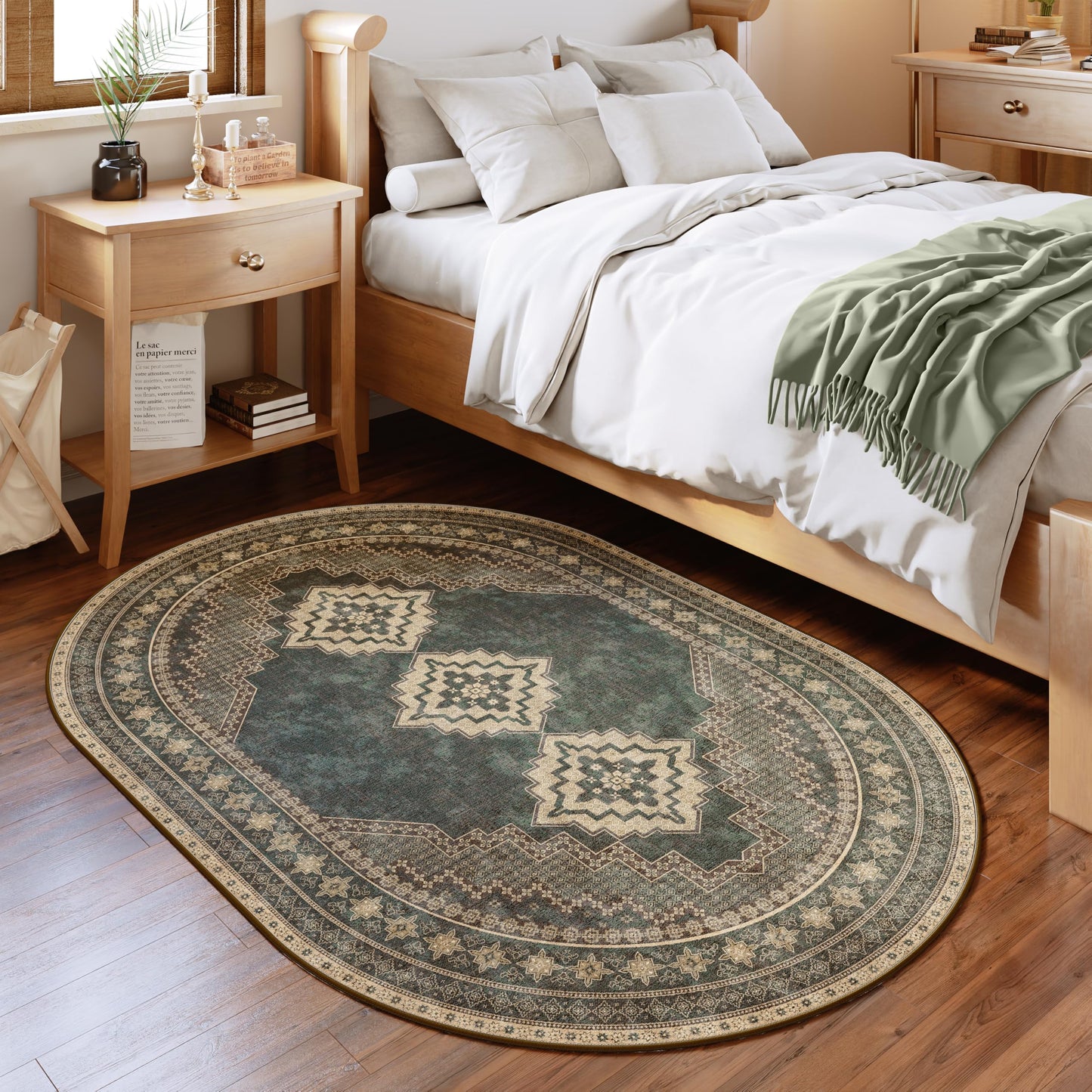 Clemile 4x6 Oval Rug - Washable Ultra-Thin Living Room Rug Non-Slip Vintage Carpets - Soft & Stain Resistant Rug for Kitchen Bedroom Living Room Forest Brown