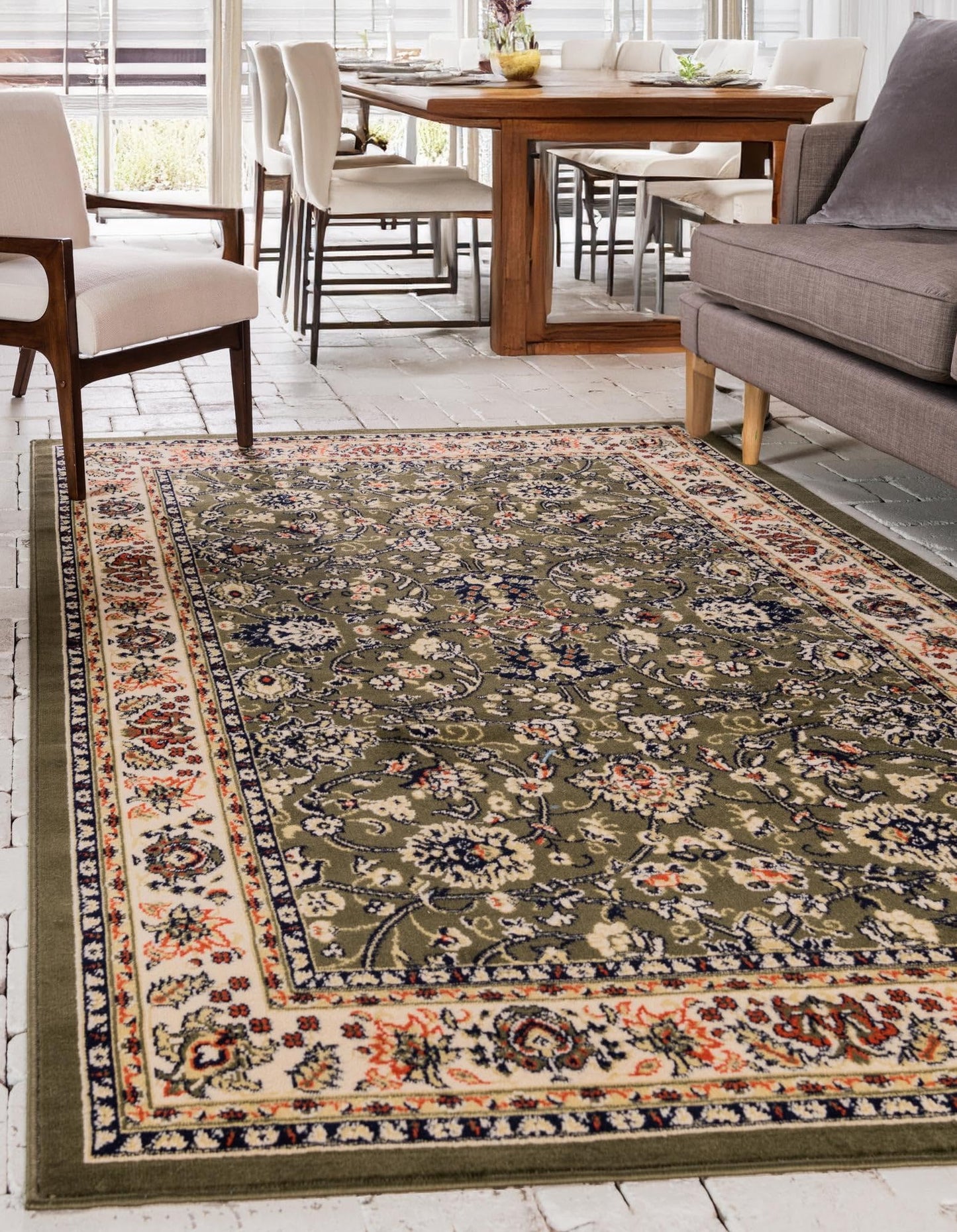 Unique Loom Sialk Hill Collection Area Rug - Washington (6' 1" x 9' Rectangle Green/Hunter Green)