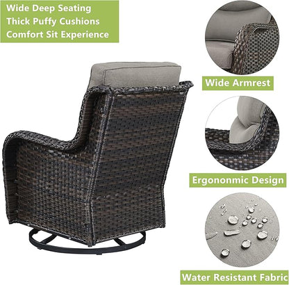 Rilyson Wicker Rocking Chair Swivel Chairs - 2 Piece Rocker Patio Chairs Set Rattan Rocking Chair for Outdoor Porch Deck Garden Backyard (Brown/Grey/Smile)
