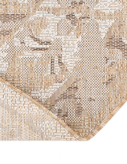 Rugs.com Outdoor Traditional Collection Rug – 4 Ft Round Natural Flatweave-Pile Rug Perfect for Kitchens, Dining Rooms