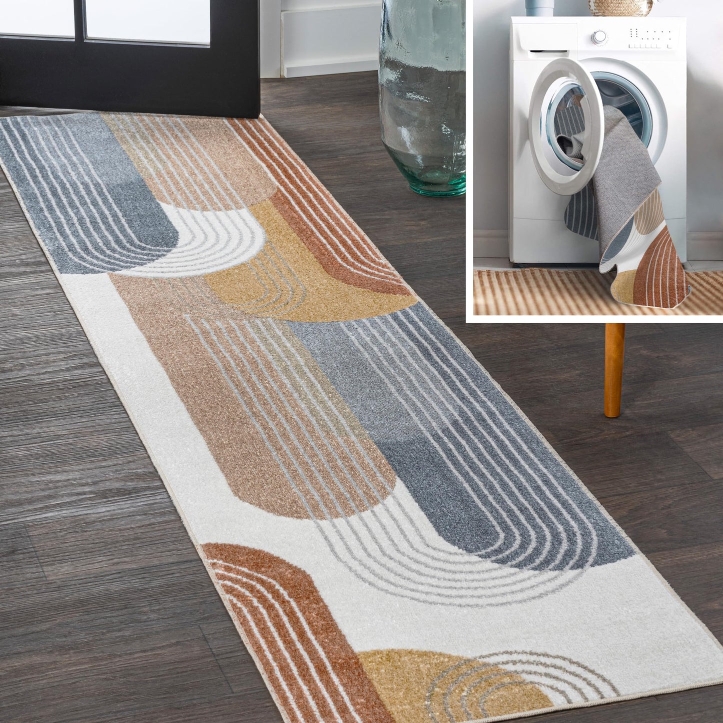 JONATHAN Y Machine Washable Multi Runner Rug 2X8 ft, Arches Contemporary Minimalist for Living Room, Bedroom, Kitchen, Office, Easy-Cleaning, High Traffic, Pet-Friendly, Non-Shedding (WSH312A-28)