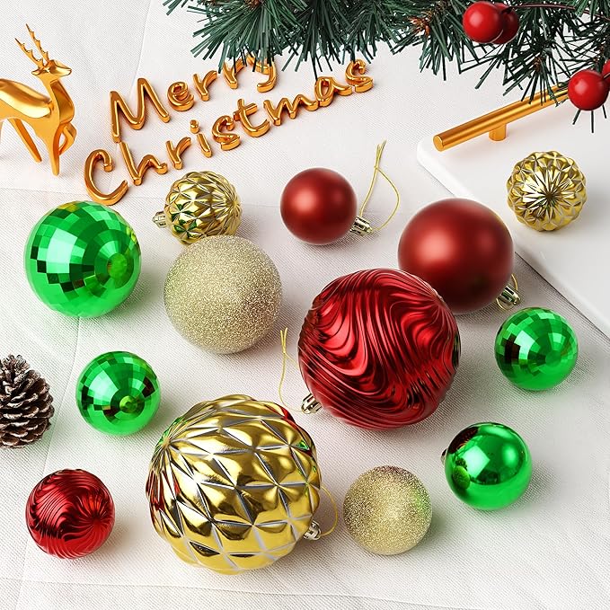 Annecy Christmas Tree Ornaments - 36 PCS Shatterproof Christmas Ball Ornaments Set for Holiday, Wreath & Party Decorations (Multi-Size, Red, Green, Gold)