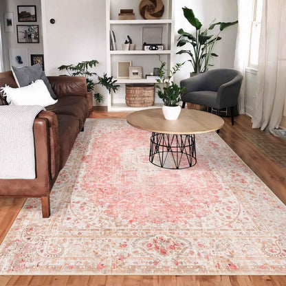 Castage 5x7 Area Rugs Washable,Pink Rug for Living Room Bedroom Kitchen,Large Boho Vintage Bohemian Distressed Carpet Non Slip,Blush
