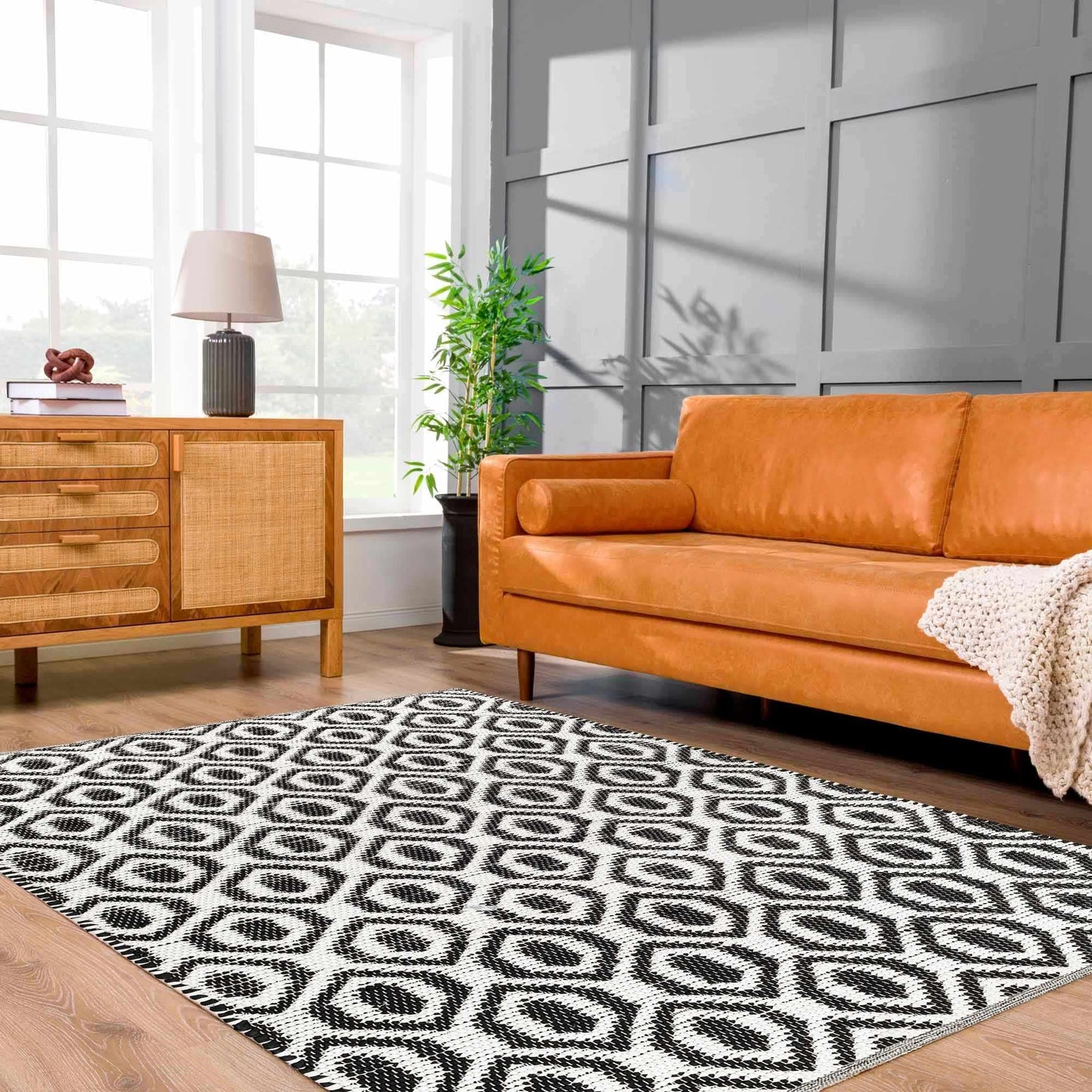 Hauteloom Nautilus Recycled Material Area Rug - Geometric Diamond Trellis Medallion - Contemporary Modern Tribal Minimalist Moroccan - Rose Cream, Dark Purple, Dark Gray, Black, White - 5' x 7'6"