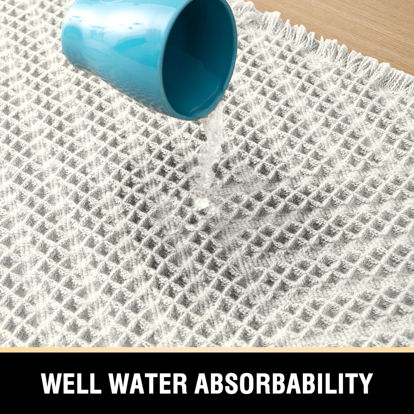 H.VERSAILTEX Waffle Bath Mat Super Absorbent Boho Bath Mat Non Slip Bath Rugs for Bathroom Floor Machine Washable Dry Fast Bathroom Rugs with Tassels (47 x 17 Plus 17 x 24 Inches, Ivory White)