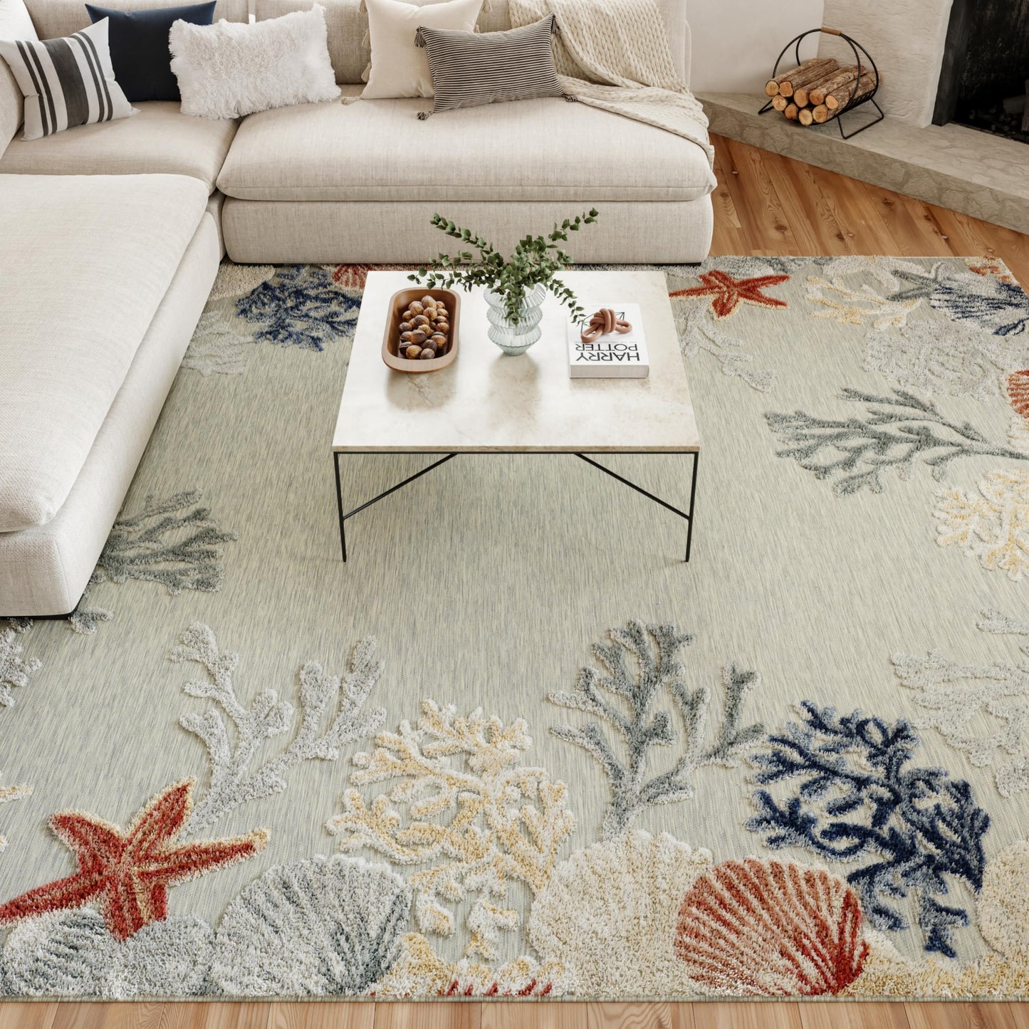 Nourison Home Suncoast Grey Multicolor 7'10" x 9'10" Area Rug - Easy Clean, Non Shedding, Bed Room, Living Room, Dining Room, Kitchen (8' x 10')