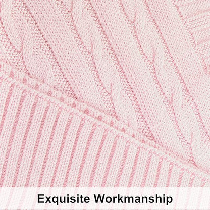 NTBAY 100% Pure Cotton Oversize (60x80) Cable Knit Throw Blanket, Super Soft Warm Knitted Throw Blanket for Bed, Sofa, Chair, Couch - Extra Cozy, Machine Washable, Comfortable Home Decor, Baby Pink