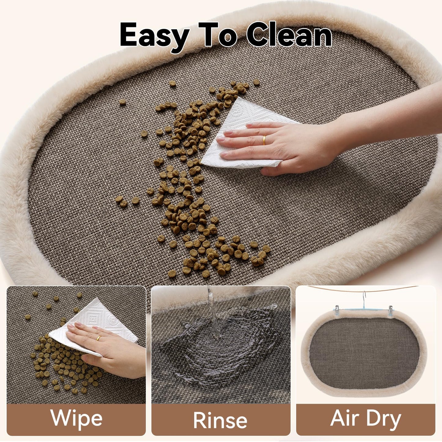 QiCaiJia Pet Feeding Mat, Dog Food Mats Absorbent Pet Placemat for Food and Water Bowl with Non Slip Rubber Backing for Dog and Cat (12"x19", Brown)