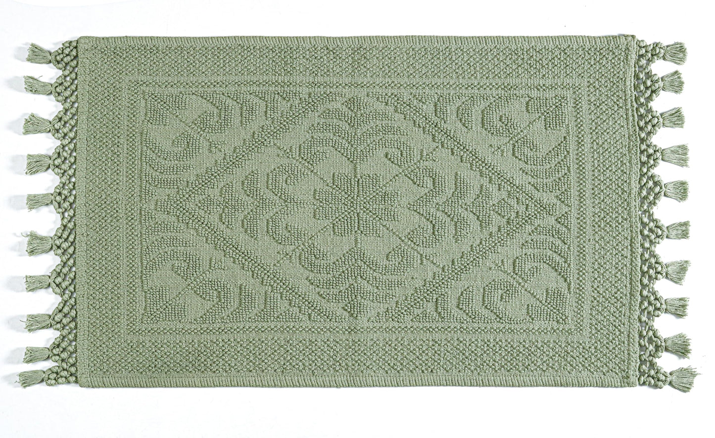 Savi Home Cotton Woven Jacquard Bathroom Rug Set of 2, Woven Fringe Bathroom Mats, 100% Cotton, Non - Slip Bath Mat, Durable Thick Bath Mat 17”x30”+ 20"x38" with Fringes, Sage Green