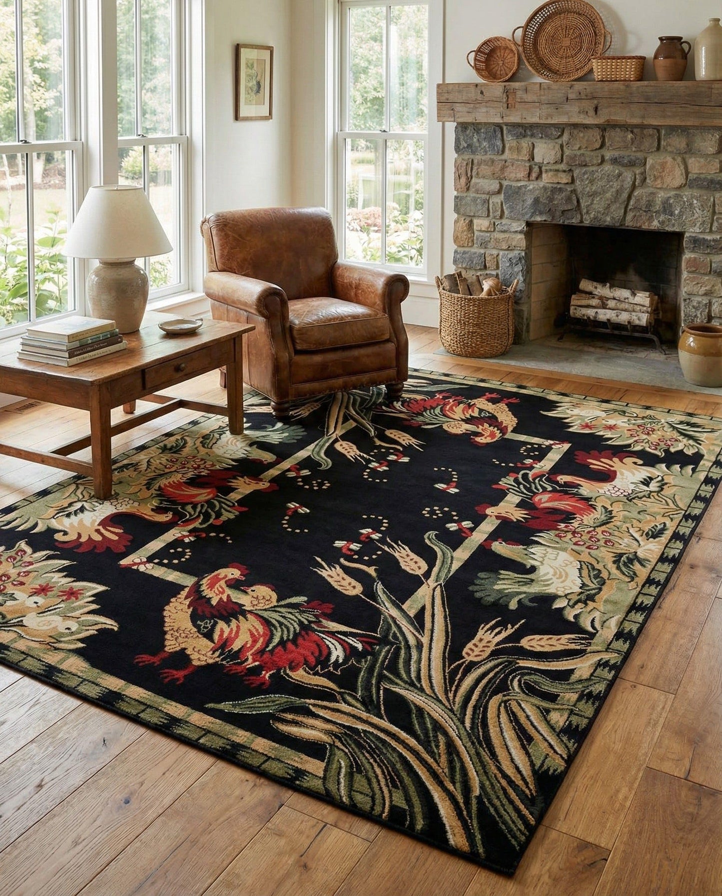 Rugs.com - Pastoral Rug – 7' 10 x 10' Black Easy-Clean Area Rug – Rustic Cabin Lodge Style, Traditional Country Decor for Living Rooms and Dining Rooms
