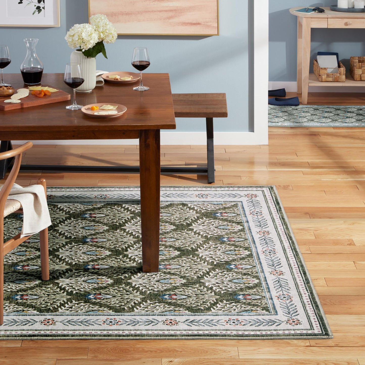 EVERWASH Haven Geo Border Machine Washable Area Rug with Airflo Technology for Easy Clean, Ultra-Soft Pile, Built-in Rug Pad with Non-Slip Backing, Pet, Family & Allergy Friendly Rug, Brown, 8'x10'