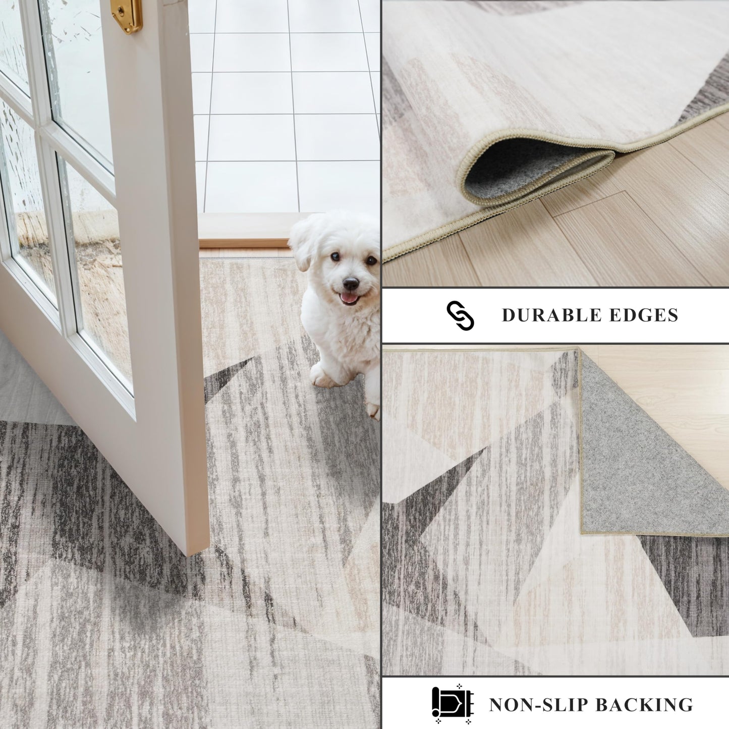 TOPRUUG 6x9 Washable Area Rug: Modern Geometric Soft Low Pile Thin Carpet for Living Room Bedroom Dinning Room Office Non-Slip & Stain Resistance Rug for High Traffic Area (Grey Cream Beige, 6x9)