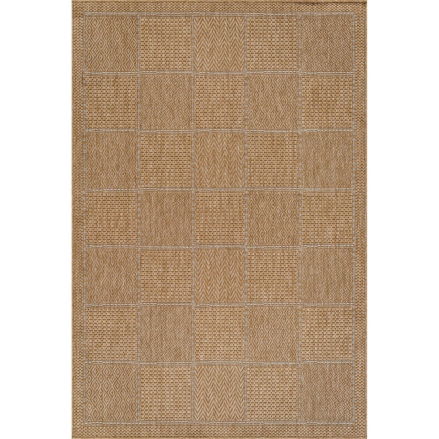Beverly Rug Easy Jute Checkered Squared Rug 9x12 Washable Large Indoor Outdoor Area Rugs for Living Dining Room Patio Office Stain Resistant Non Shedding Casual Indoor Outside Carpet 9 x 12 Natural