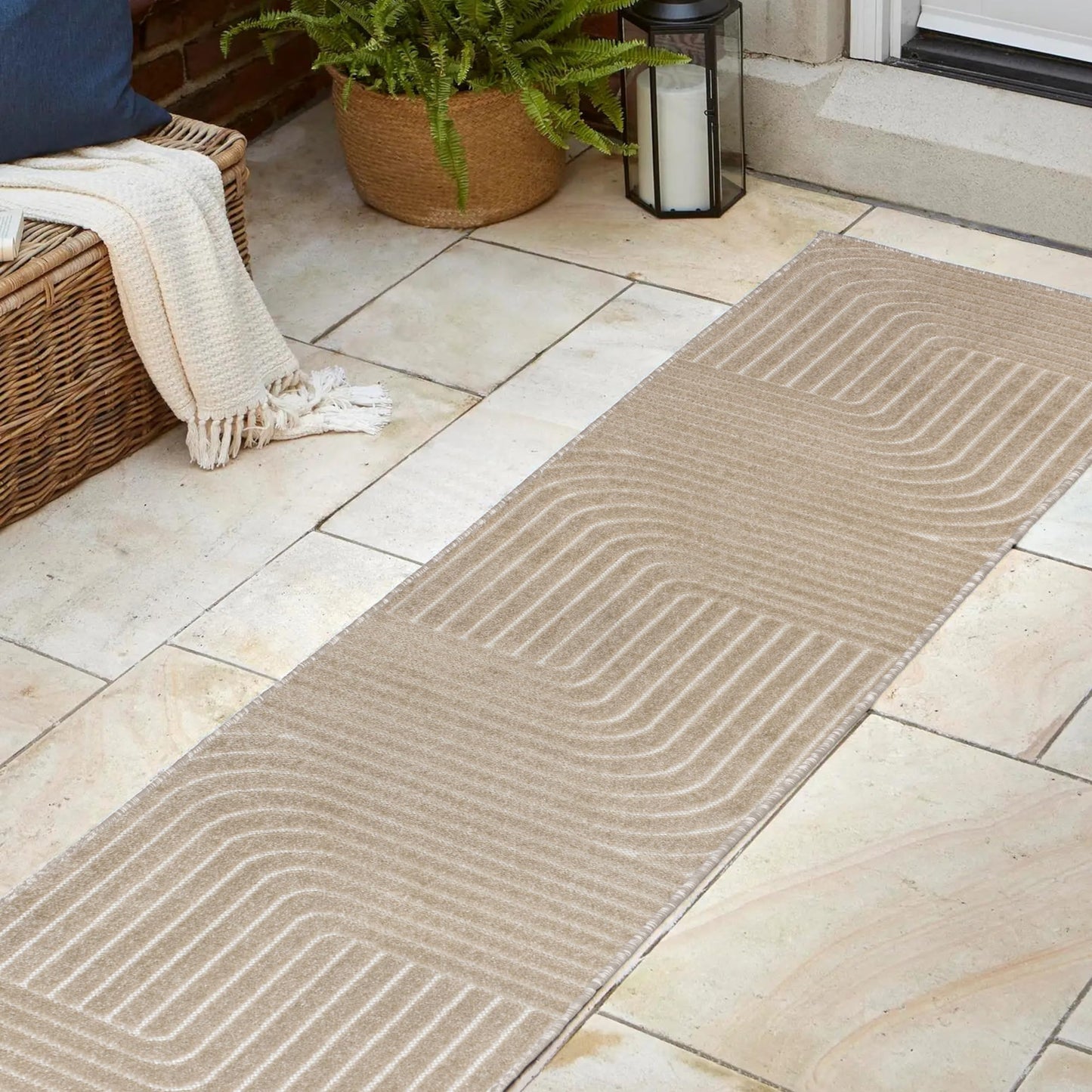 JONATHAN Y Odense High-Low Angle Beige/Cream 2x8 Indoor/Outdoor Runner Rug for Patio, Backyard, Living Room, Bedroom, Office, Hose-Washable (SCN101E-28)