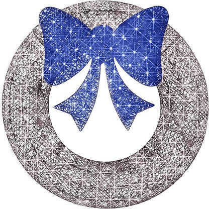 Best Choice Products 60in Pre-Lit Outdoor Christmas Wreath Decoration, LED Metal Holiday Decor for Home Exterior, Garden w/ 206 Lights, Bow - Hanukkah Silver/Blue