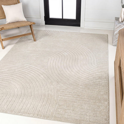 JONATHAN Y Hallie High-Low Curve Ivory/Cream Indoor/Outdoor Area Rug, 9x12, Minimalist, Pet Friendly, Non-Shedding, Stain Resistant, Hose-Washable for Backyard, Patio, Porch (SCN100B-9)