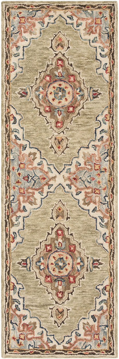 SAFAVIEH Aspen Collection Runner Rug - 2'3" x 8', Sage & Brown, Handmade Boho Medallion Wool, Ideal for High Traffic Areas in Living Room, Bedroom (APN506A)