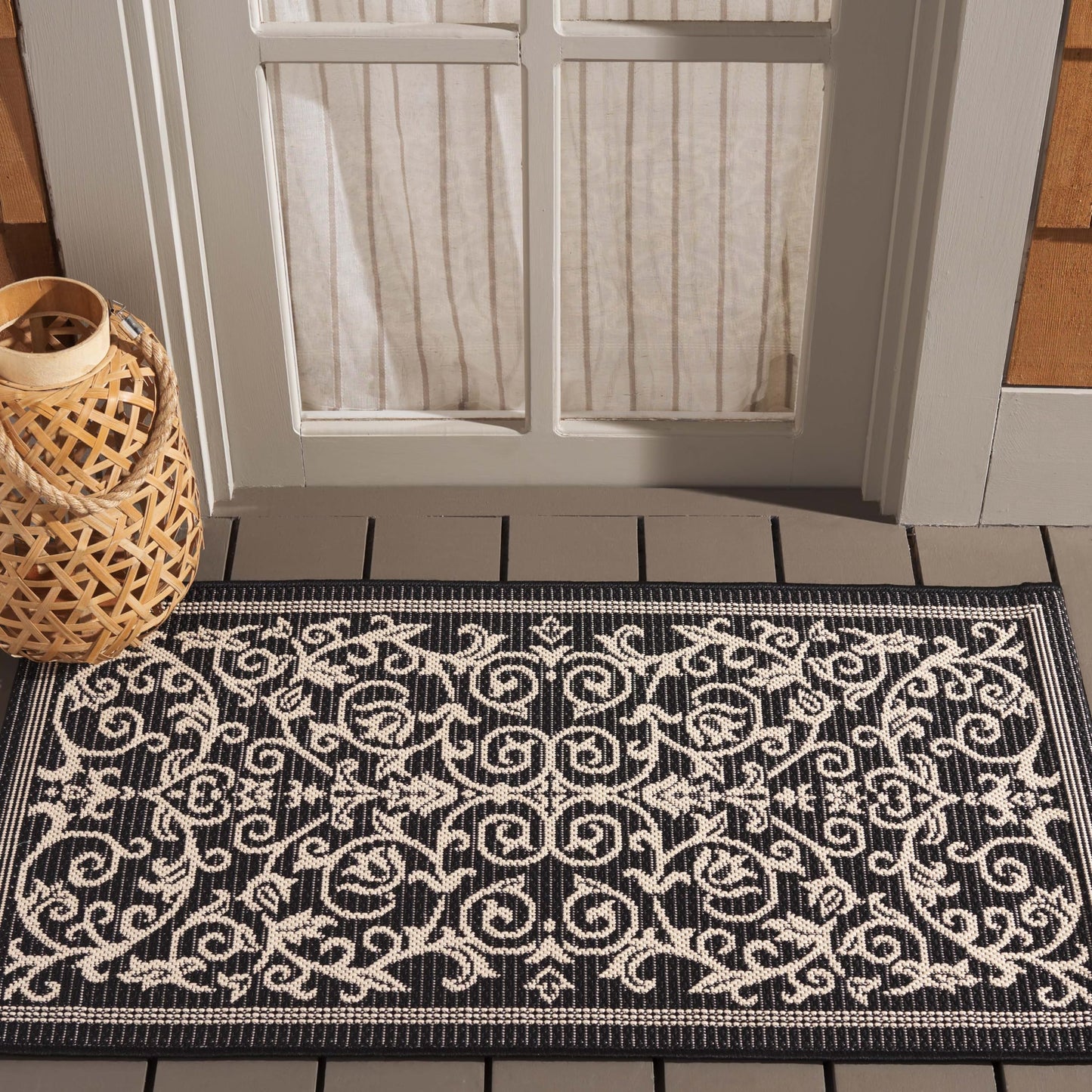 SAFAVIEH Washable Rug Outdoor Courtyard Collection - 2'7" x 5', Black & Sand, Non-Shedding & Easy Cleaning, Ideal for Patio, Backyard, Mudroom (CY2098-3908)