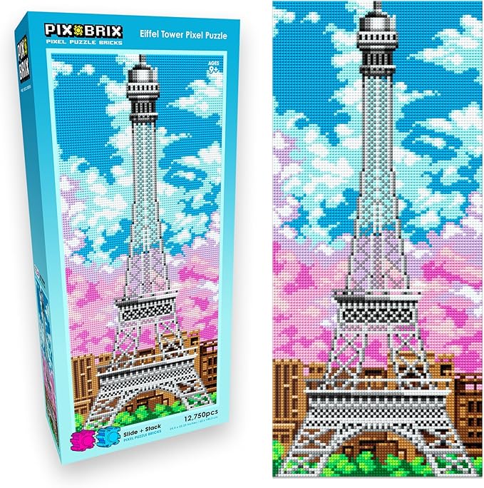 Pix Brix Pixel Art kit Puzzle Bricks - Eiffel Tower 12750 Pieces - Patented Colorful Building Bricks Create 2D and 3D Builds Without Water Iron or Glue - Stem Toys for Adults and Kids