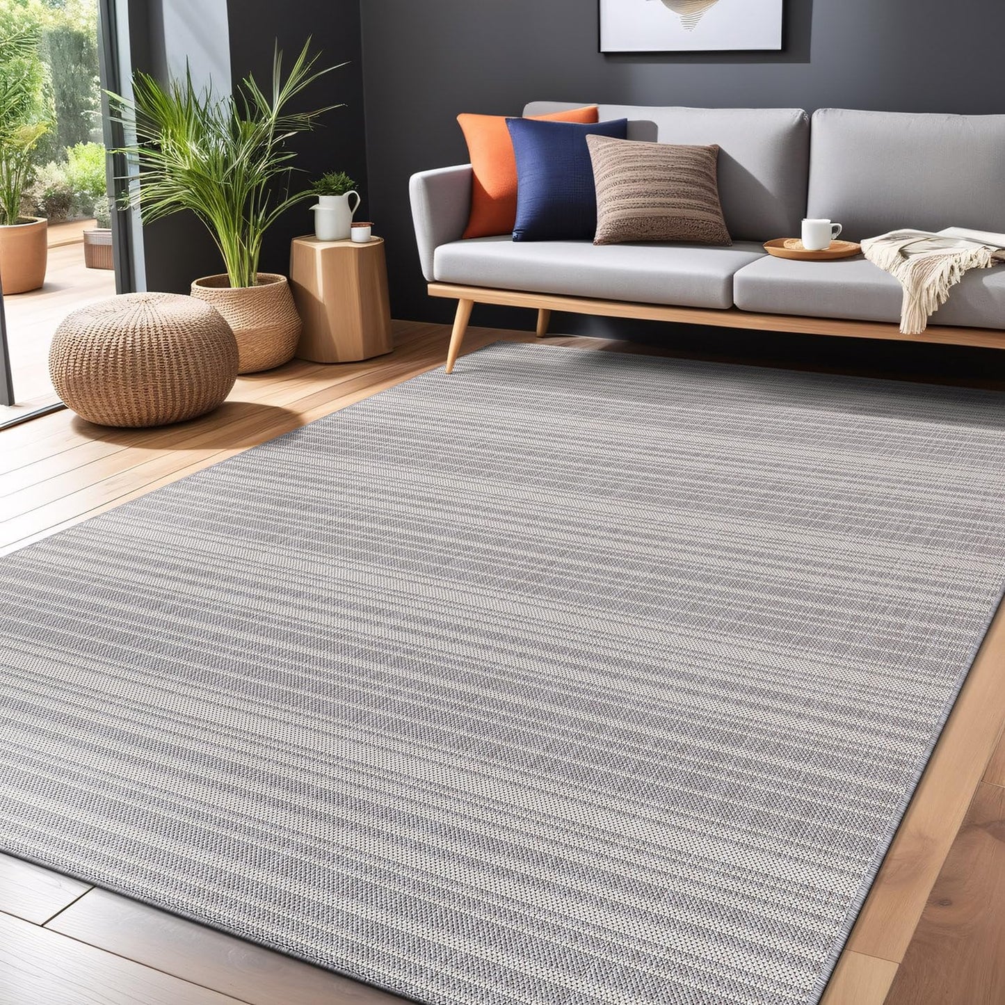 Luul Home Stripe Outdoor Rug 5x7 Washable Outside Carpet for Indoor Patio Porch Waterproof Easy Cleaning Non Shedding Area Rugs Gray 5 x 7