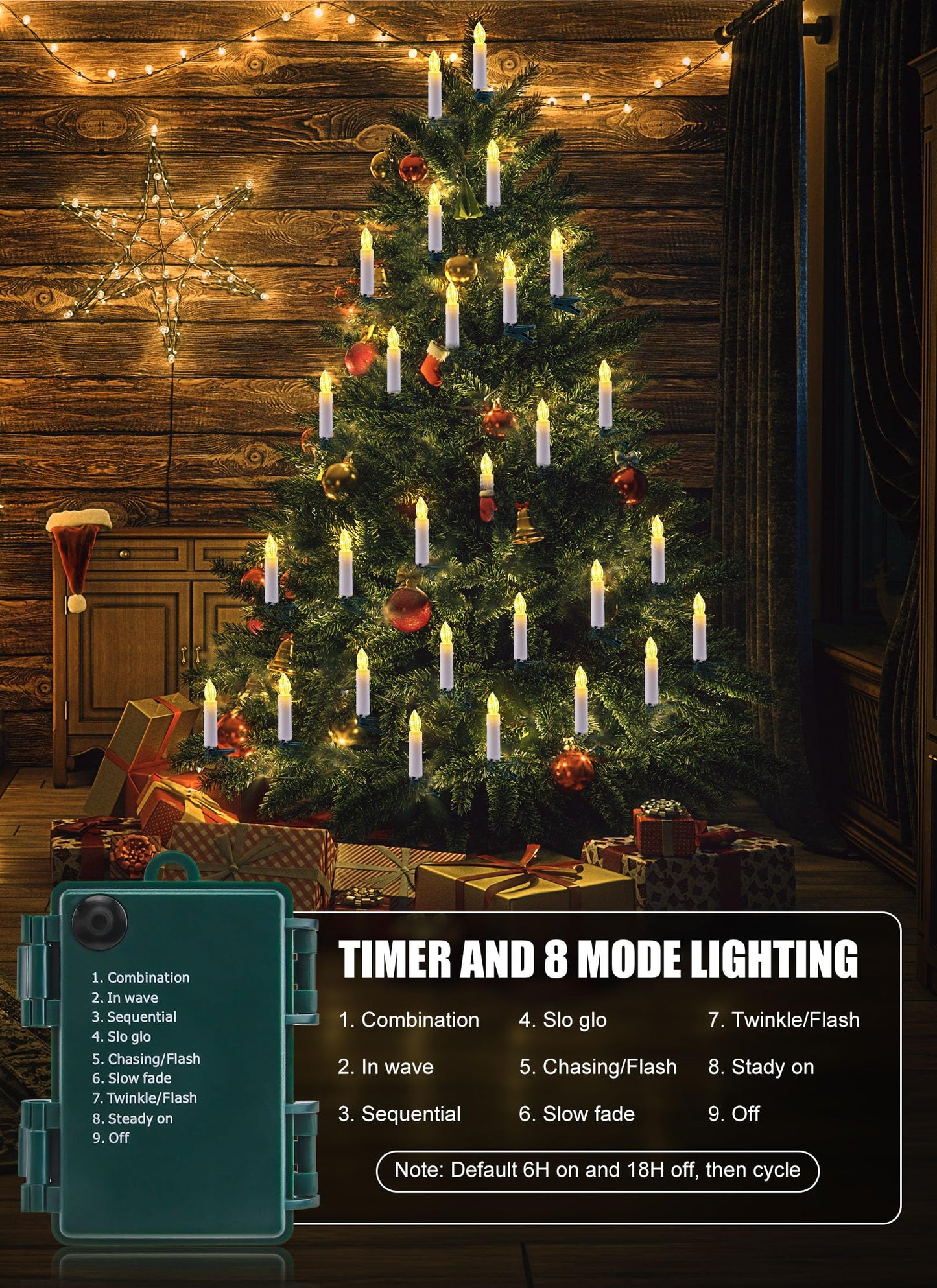 Minetom 50LED Battery Operated Christmas Tree Candles, Flameless 48FT Clip On Lights with 8 Modes, Waterproof Warm White String for Xmas Holiday Wedding Party Home Garden Decor