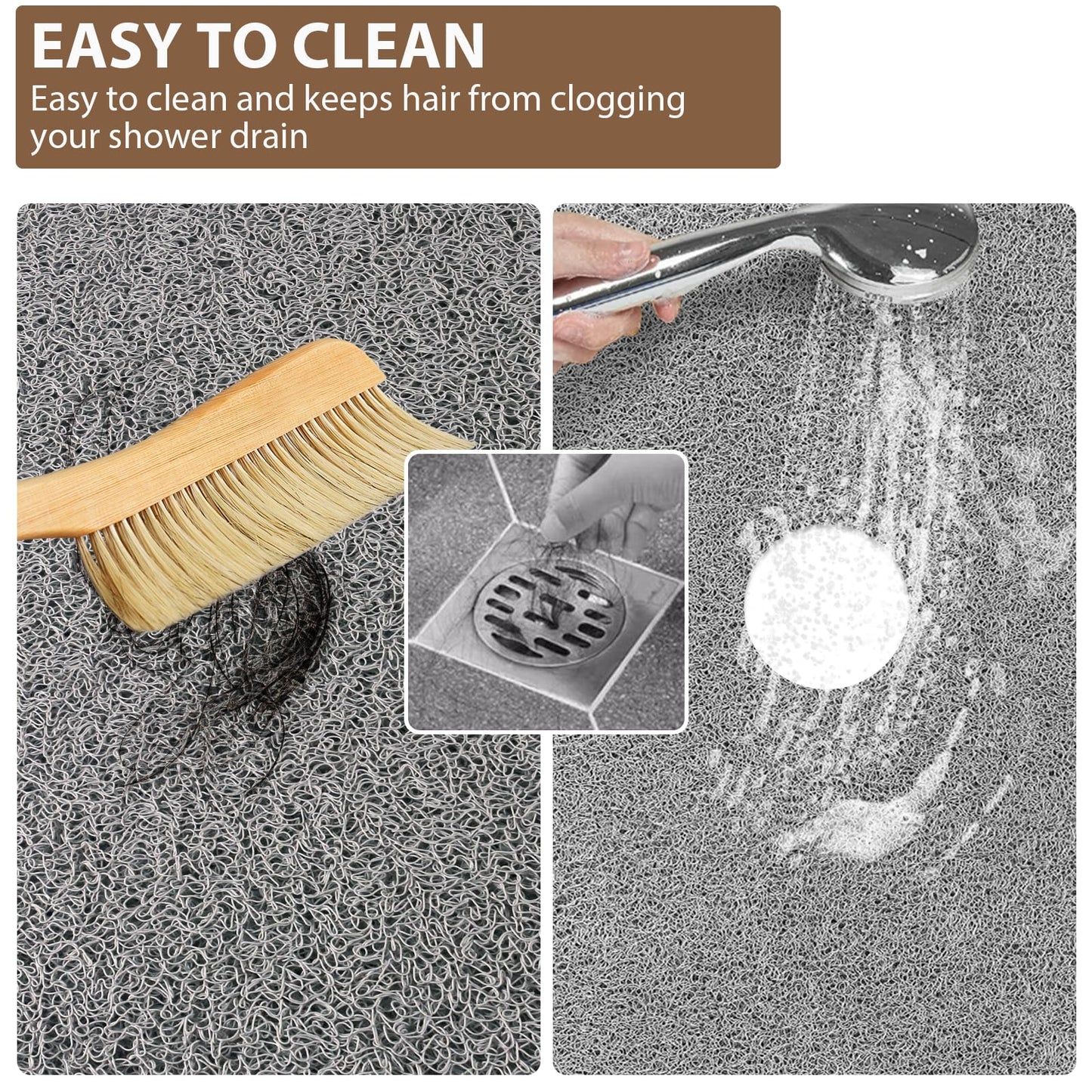 Extra Large Non Slip Shower Mat: 39.4x27.5 inch Loofah Shower Mat for Inside Shower with Drain Hole in Middle, Soft PVC Anti-Slip Shower Stall Mats for Bathroom,Wet Area, Quick Drying