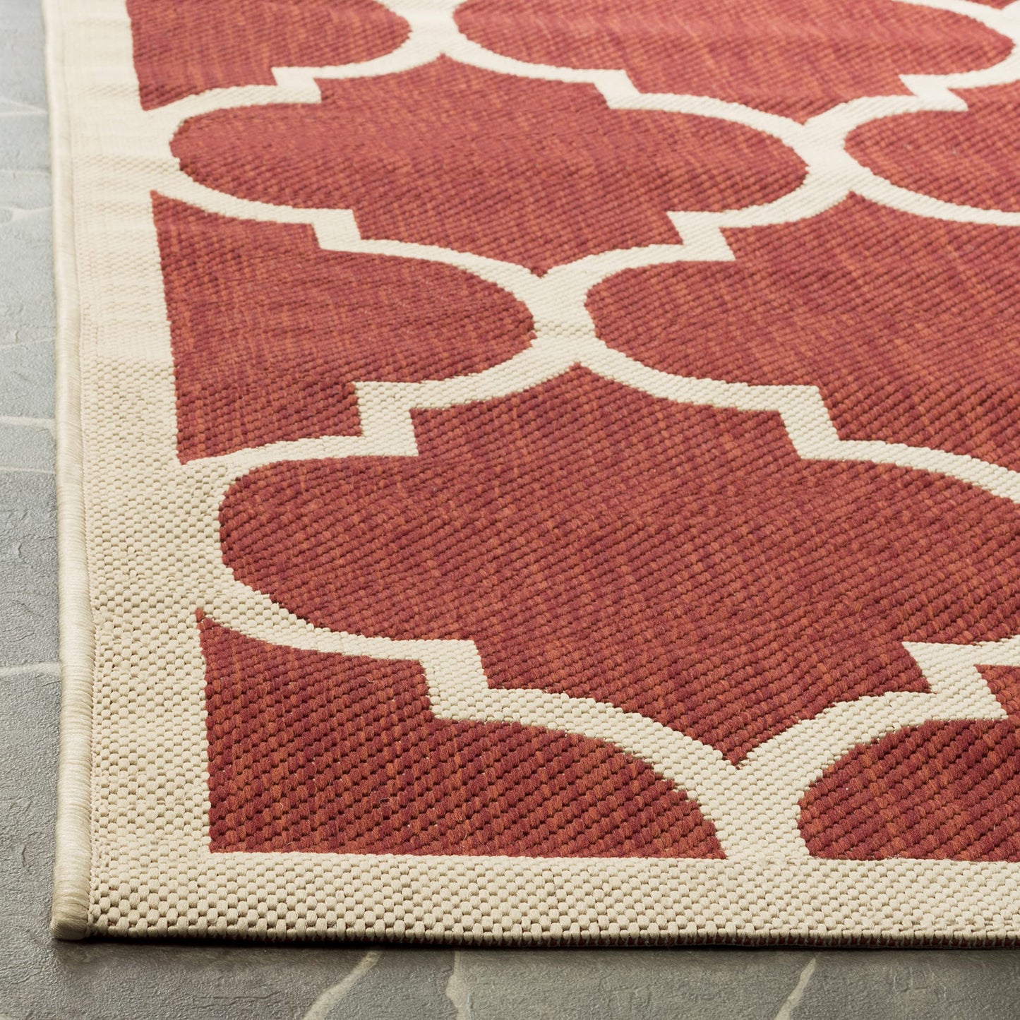 SAFAVIEH Washable Rug Outdoor Courtyard Collection - 6'7" x 9'6", Red & Bone, Non-Shedding & Easy Cleaning, Ideal for Patio, Backyard, Mudroom (CY6914-248)