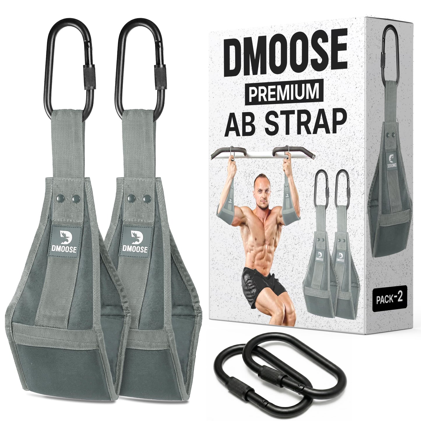 DMoose Fitness Premium Ab Straps for Abdominal Muscle Building, Arm Support for Ab Workout, Hanging Ab Straps for Pull Up Bar Attachment, Ab Exercise Gym pullup Equipment for Men Women (Grey)