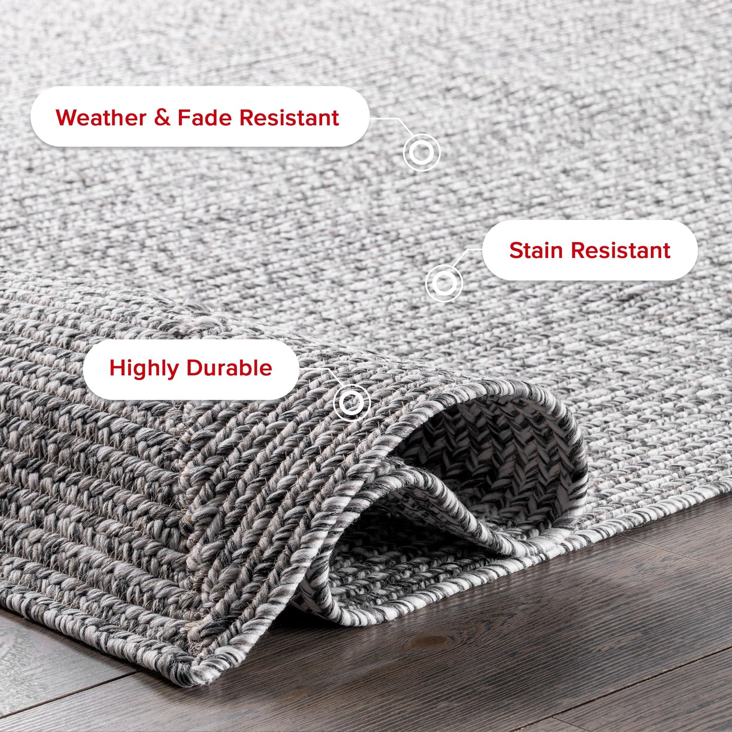 nuLOOM 4' x 6' Solid Hand Braided Indoor/Outdoor Area Rug, Pet-Friendly, High Traffic, Weather Resistant, for Patio, Balcony, Bedroom, Living Room, Dining Room, Wynn Salt And Pepper