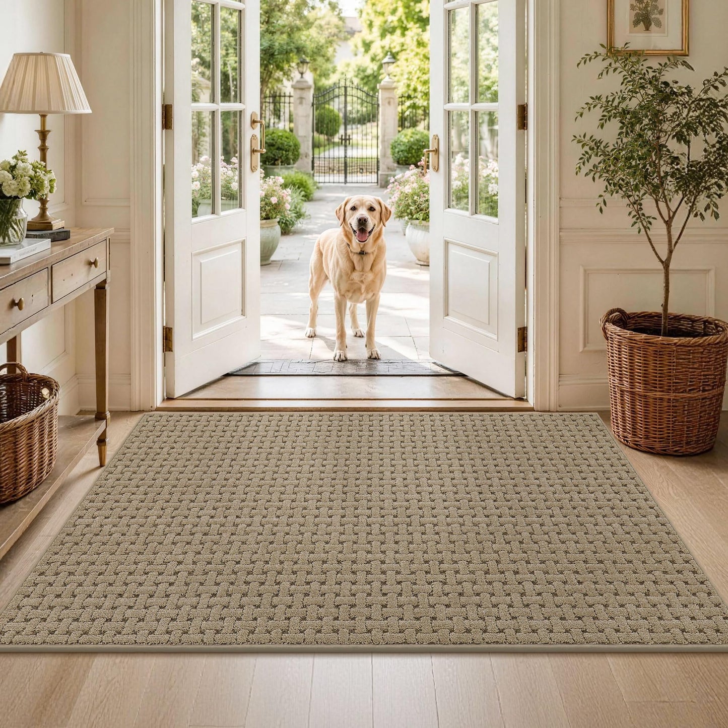 FLOORHUG Door Mat Indoor Entrance 32x48, Non-Slip Washable Doormats Entry Way Mats, Dirt Trapper and Absorbent Welcome Mat, Easy Clean Low-Profile Doormat, Front Door, Inside Entrance, Beige