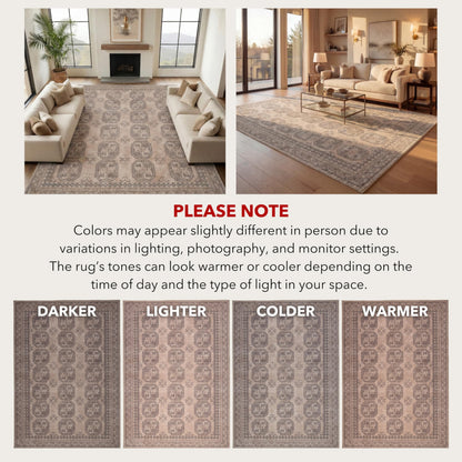 Kuden 9x12 Large Area Rug, Machine Washable Area Rug with Non-Slip Backing, Vintage Style, Soft, Easy Clean, Low Pile Rug for Living Room, Bedroom, Dining Room