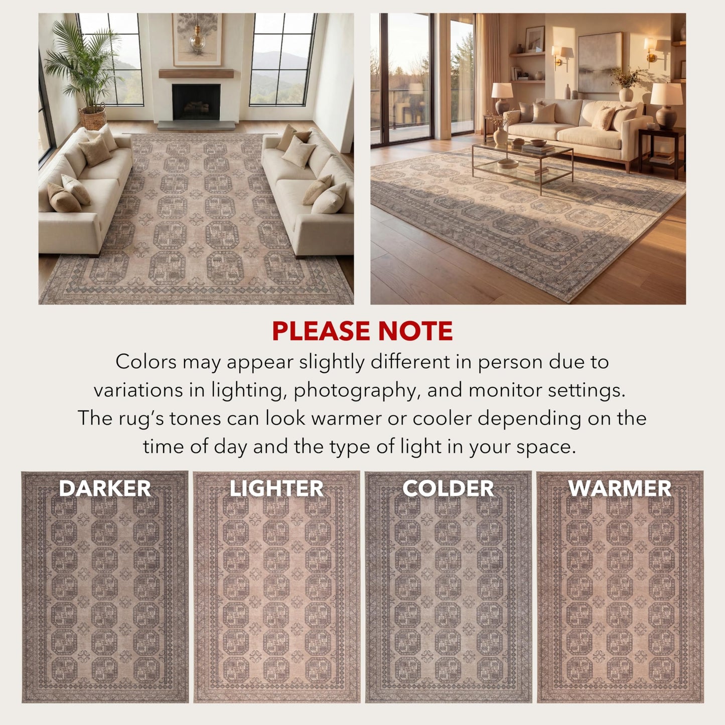 Kuden 6x9 Area Rug, Machine Washable Area Rug with Non-Slip Backing, Vintage Style, Soft, Easy Clean, Low Pile Rug for Living Room, Bedroom, Dining Room