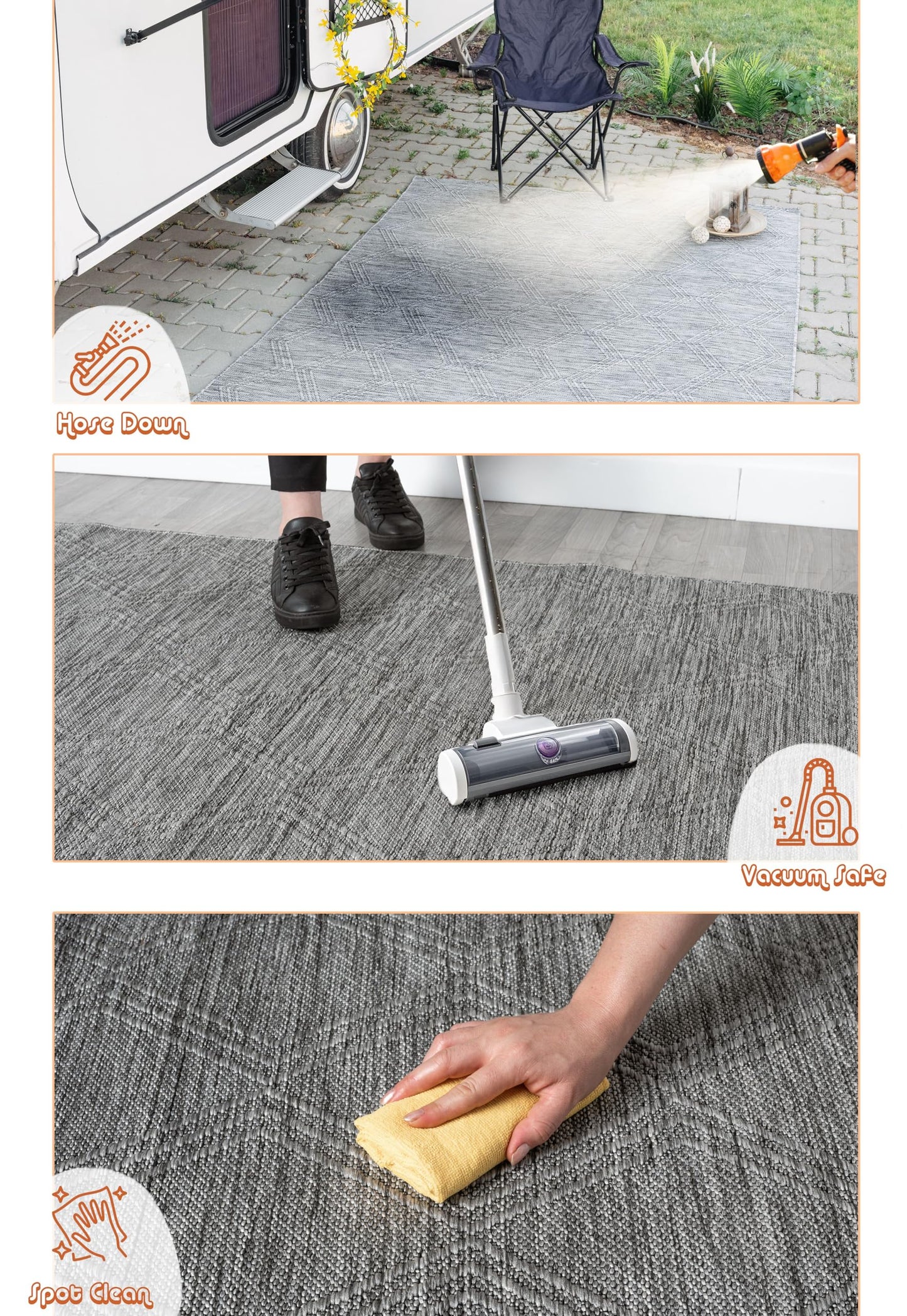 RUGGERRUGS Darla Textured Foldable Indoor Outdoor Rug, 5x7, Weather Resistant, Easy Clean, UV Resistant, Lightweight Contemporary Geometric Patio Carpet for Porch, Deck, Living Room (5' x 7', Gray)