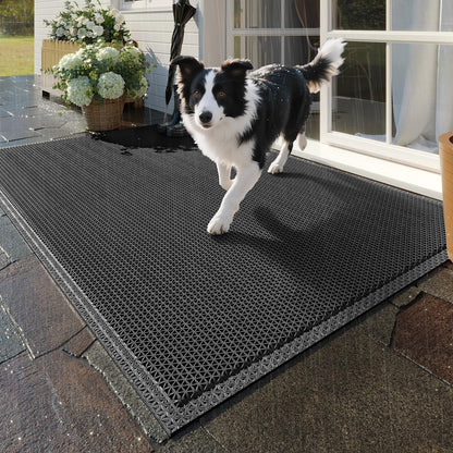 QiCaiJia Front Door Mat 20''x31'', Drainage Heavy Duty Dirt Trapping Non-Slip Doormats, Outdoor Rubber Floor Mats, Restaurant Commercial Kitchen Industral Pool Entrance Bar Wet Area, Black