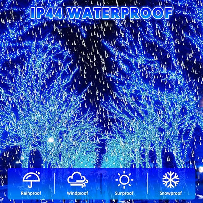 132Ft 1280 LED Christmas Icicle Lights Extra Long 8 Modes Waterproof Icicle String Lights with 240 Drops, Fairy Hanging Lights Decor with Remote for Xmas Wedding Indoor Outdoor(Blue)