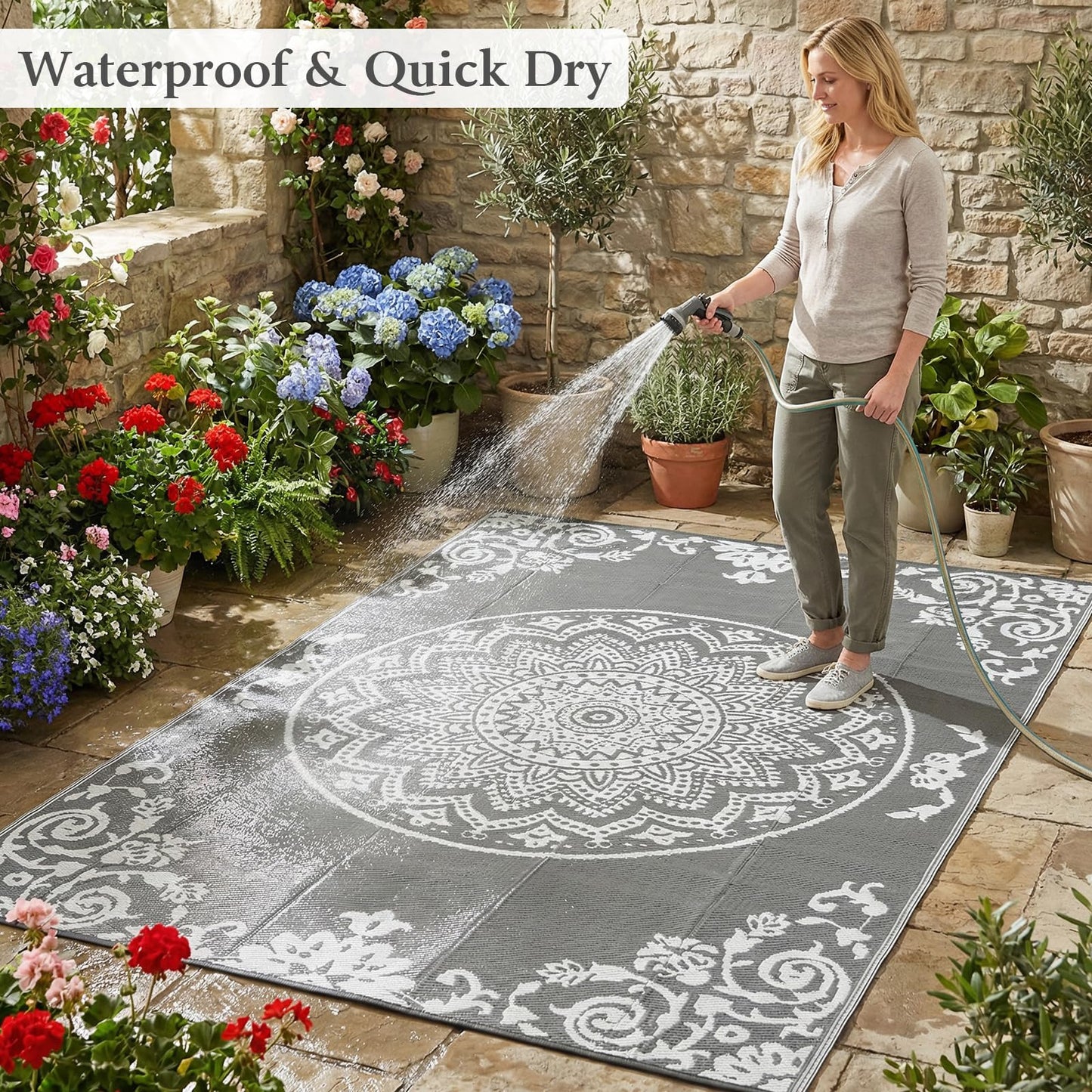 famibay Outdoor Rug Waterproof 5x8 ft, Reversible Outdoor Plastic Straw Rug, UV-Resistant Patio Rug Lightweight Portable RV Mat Indoor Outdoor Carpet for Camping, Balcony, Deck, Backyard, Picnic