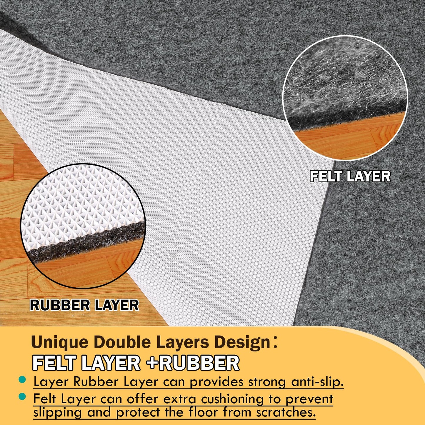Waterproof Rug Pad 9x12 Ft, Under Area Carpet Padding, Non Slip Felt Rug Pads for Hardwood Floors, Protective Underlay Keeps Rugs in Place Without Wrinkles