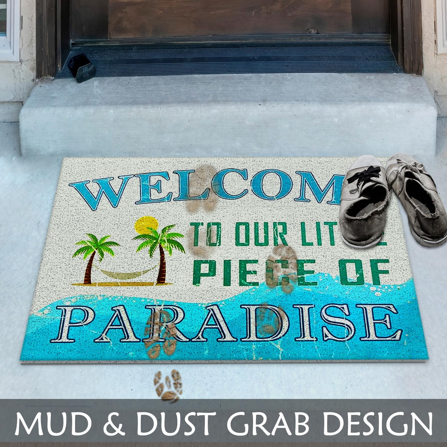 Supwhd Beach Door Mat, Coastal Beach Welcome Mat, Beach Decor for Room House, Nautical Door Mat, Coastal Bathroom Kitchen Decor, Welcome to Our Little Piece of Paradise 17x30 in