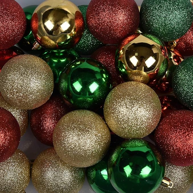 30ct Christmas Ball Ornaments, 2.36" Shatterproof Christmas Tree Decorations, Perfect Hanging Ball for Indoor/Outdoor Holiday Wedding Party Decor (Gold-Red-Green)