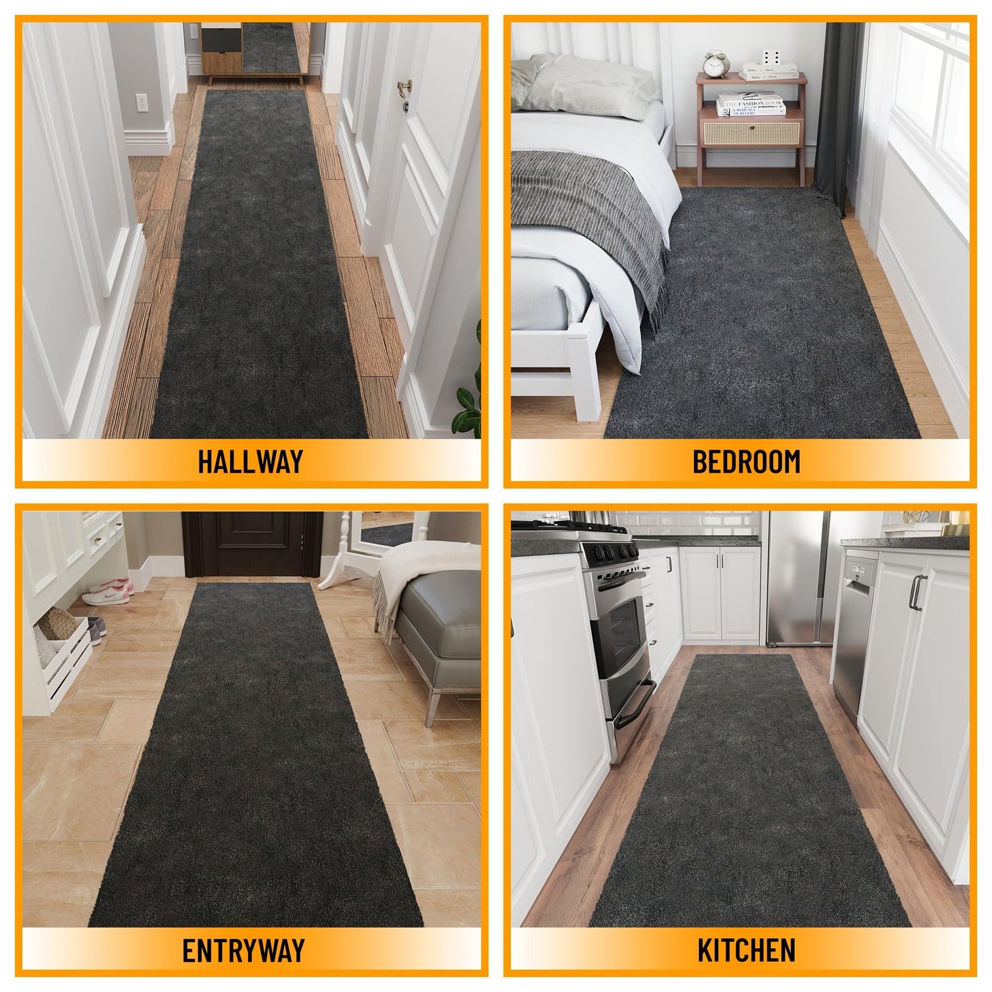 Ottomanson Shag Aisle Runner Rug 2'7" x 22' – Soft Non-Slip Plush Rug, Dense Pile Carpet for Hallways, Events, Churches & Extra-Long Indoor Spaces, Charcoal