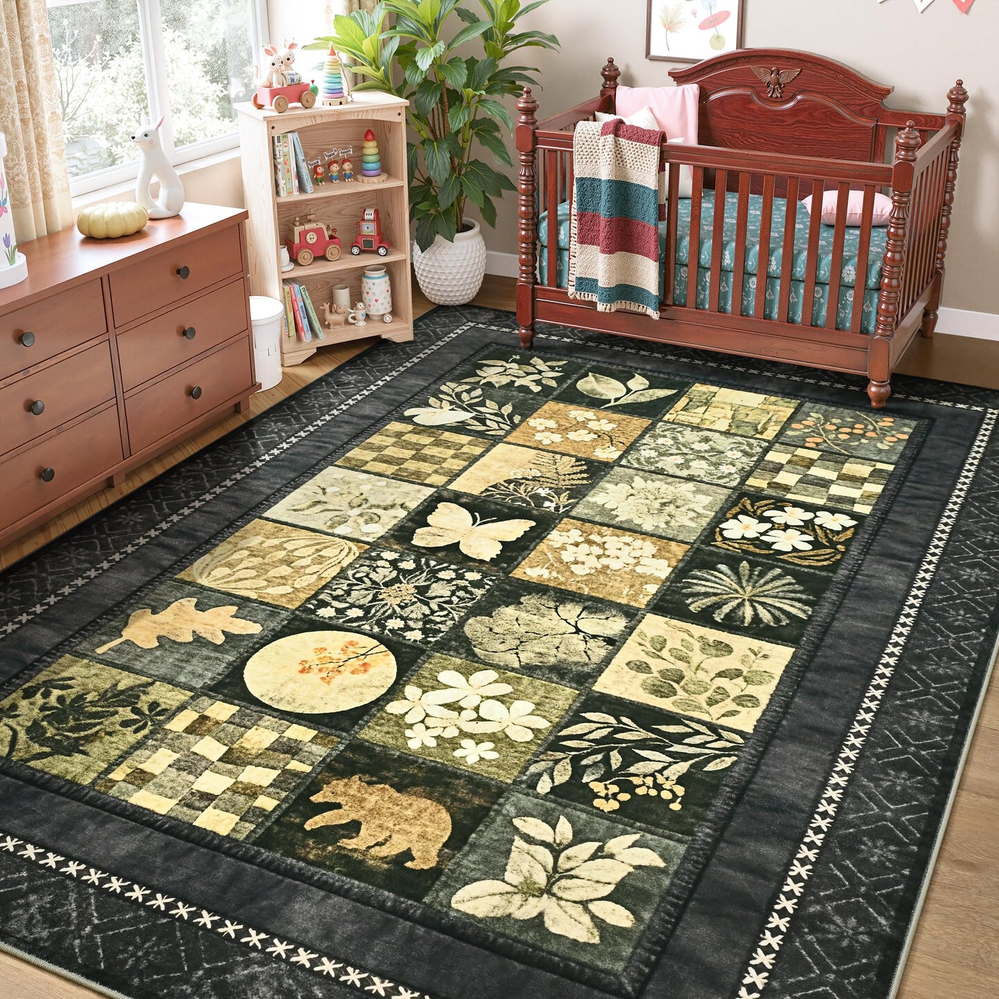 Tepook 4x6 Area Rugs for Living Room, Modern Large Geometric Rug for Bedroom, Washable Patchwork Rug Indoor Non Slip Throw Carpets for Dining Room Office Farmhouse Home Decor, Dark Grey