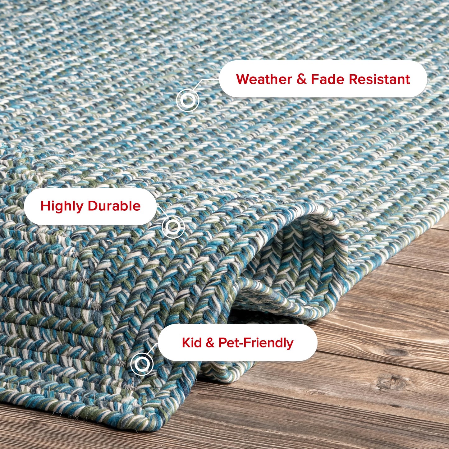 nuLOOM 3' x 5' Solid Hand Braided Indoor/Outdoor Area Rug, Pet-Friendly, High Traffic, Weather Resistant, for Patio, Balcony, Bedroom, Living Room, Dining Room, Wynn Aqua