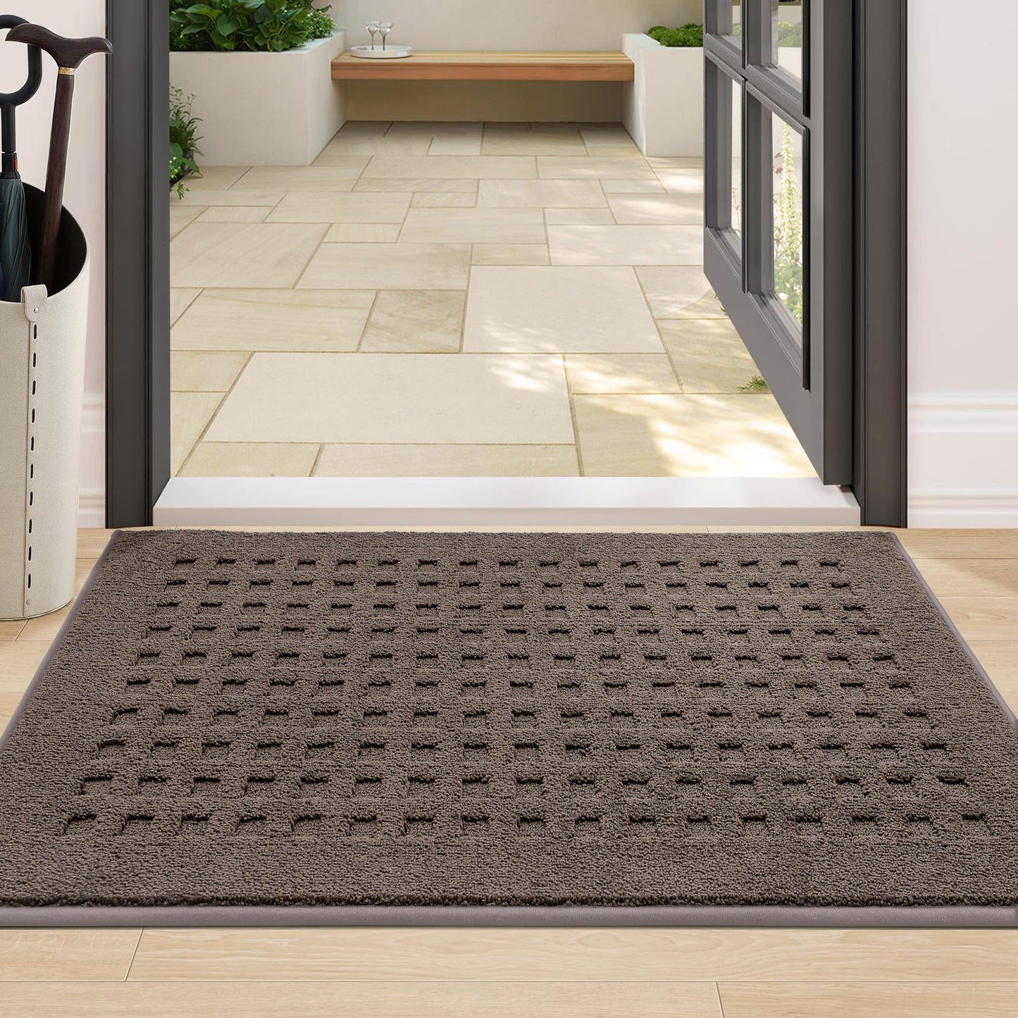 BEQHAUSE Dirt Trapper Door Mats 24"x36", Non-Slip Waffle Doormat Indoor Entrance Low-Profile, Dirt Resist and Absorbent Entryway Rugs Washable Inside Welcome Floor Mat for Front Back Door, Brown