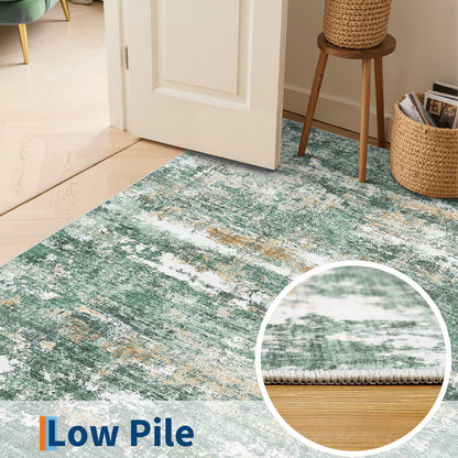GarveeHome 5x7 Abstract Area Rugs for Living Room Machine Washable Soft Area Rugs for Bedroom Carpet Resistant Non-Slip Rug for Dining Room Farmhouse Nursery Green