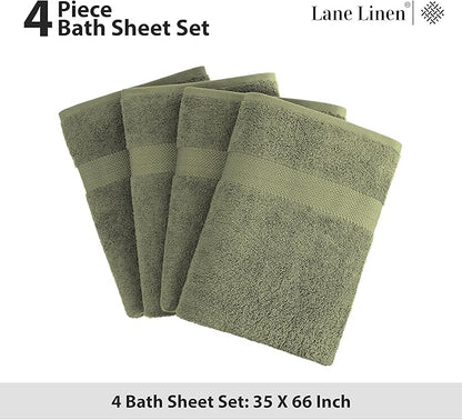 LANE LINEN 100% Mercerized Cotton Bath Sheet Set of 4