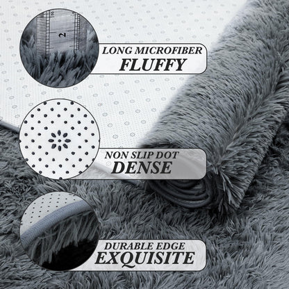 Fluffy Area Rugs for Bedroom 5x7: Shag Rugs for Bedroom - Living Room Area Rug 5x7 Grey Plush Fuzzy Soft Carpet - Teenage Room Dorm Decor Carpets