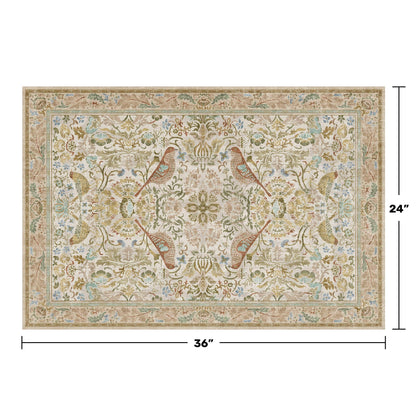 Beige Boho Bathroom Rugs 2x3 Washable Non Slip - Soft Low Pile Small Throw Rug for Entryway, Kitchen, Powder Room - Unique Farmhouse Bird & Pattern Botanical Decorative Door Mats