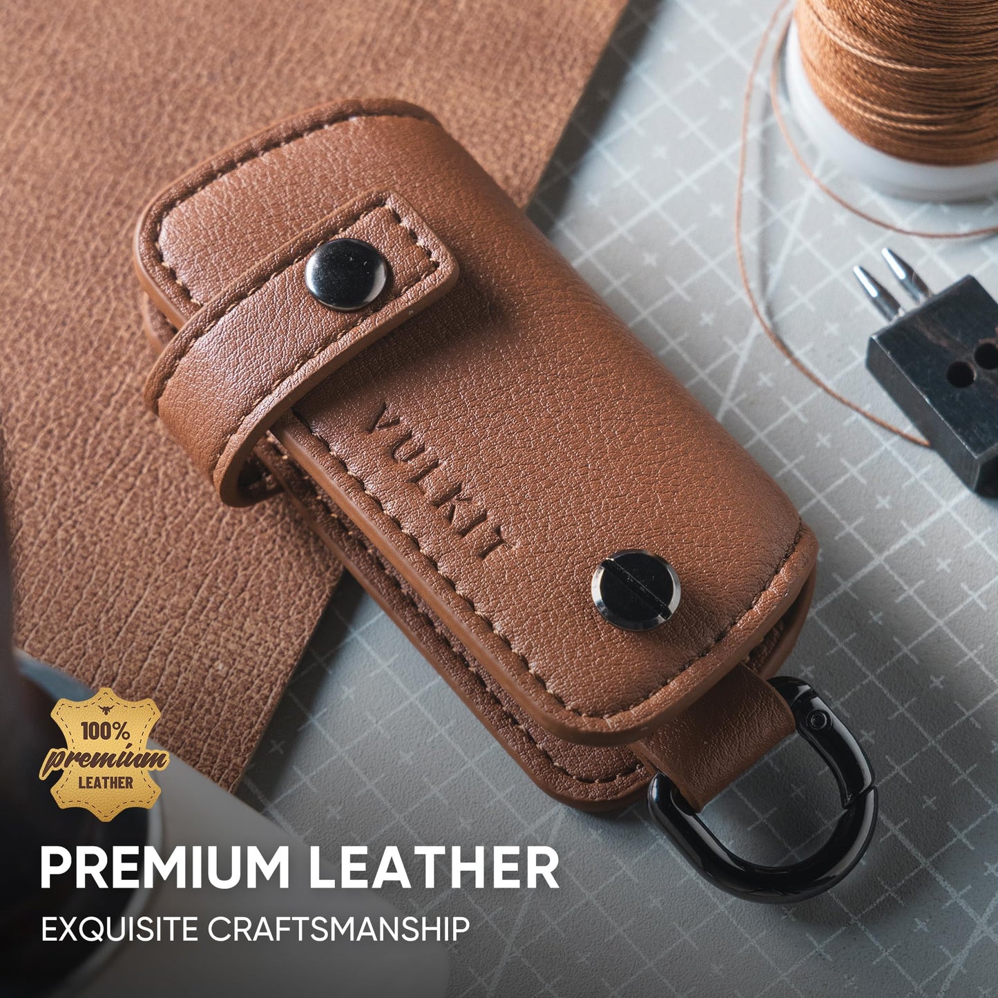 VULKIT Key Organizer Premium Leather Keychain Compact Design Everyday Carry Accessories