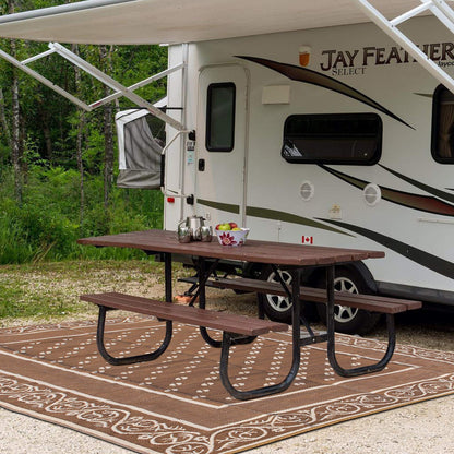 SAND MINE Reversible Mats, Plastic Straw Rug, Modern Area Rug, Large Floor Mat and Rug for Outdoors, RV, Patio, Backyard, Deck, Picnic, Beach, Trailer, Camping (9' x 12', Brown & White)