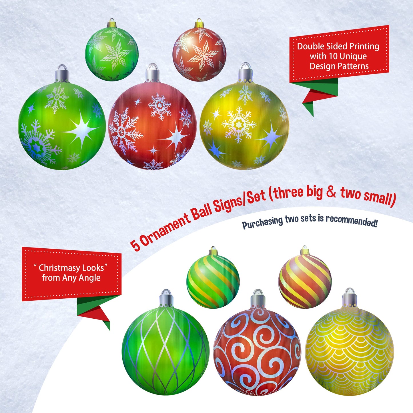 Outdoor Christmas Decoration Yard Signs | Double Sided Flat Print Christmas Ornaments Signs and Stakes Set for Hang or on Ground 5Pcs Three Large16" and Two Small 9" Per Set